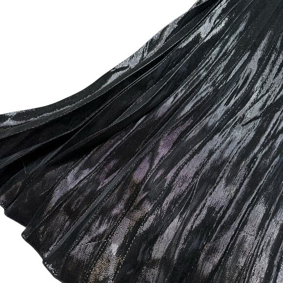 DVF Diane Von Furstenberg Black Sparkly Metallic Pleated Pull On Midi Skirt 10 - Picture 4 of 12